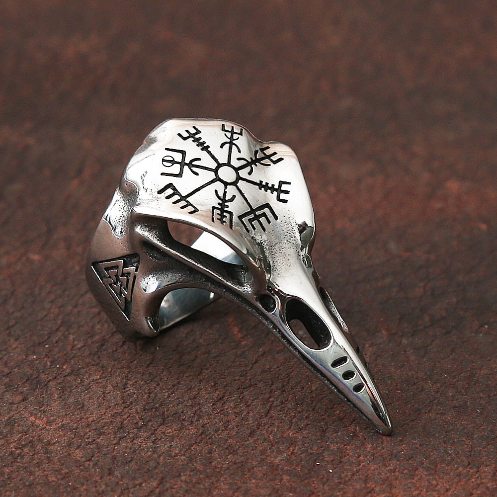 Odin Crow Skull Men's Ring Gothic Stainless Steel Compass Rings For Men Viking Accessories Valknut Ring Amulet Pattern Jewelry