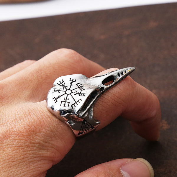 Odin Crow Skull Men's Ring Gothic Stainless Steel Compass Rings For Men Viking Accessories Valknut Ring Amulet Pattern Jewelry