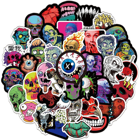 10/30/50PCS Halloween Horror Skull Zombie Stickers Skateboard Fridge Guitar Laptop Motorcycle Travel Cool Graffiti Decal Sticker