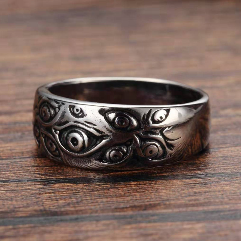 Vintage Punk Carved Eyes Mens Ring Finger Jewelry Hip Hop Rock Culture Ring Unisex Women Male Party Metal Rings