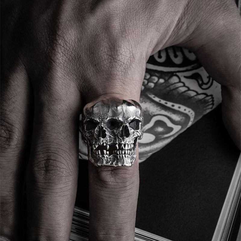 Skull double death - Stainless Steel Rings for Men Skeleton Biker Party Jewelry Gifts for him