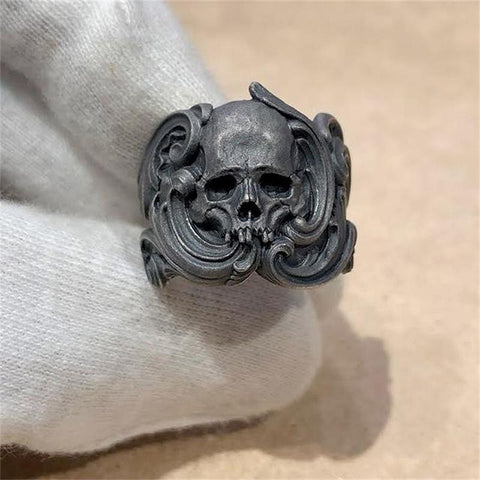 EYHIMD Mens Calvarium Skull Ring Black 316L Stainless Steel Ring Gothic Biker Motorcycle Band Women Men Jewelry Gift