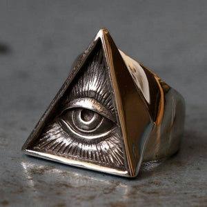 Mens Stainless Steel Biker Ring Skull Silver Color Freemason Illuminati Triangle Masonic Rings Punk Masonic Jewelry
