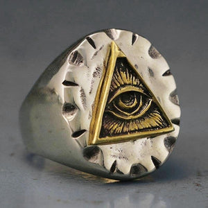 Men Stainless Steel Biker Ring Skull Gold Color Freemason Illuminati Triangle Masonic Rings Fashion Punk Jewelry