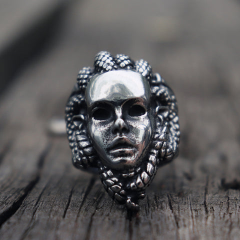 Greek Mythology Gorgon Monster 316L Stainless Steel Rings Horror Venomous Snakes Snake Hair Medusa Ring Punk Biker Jewelry